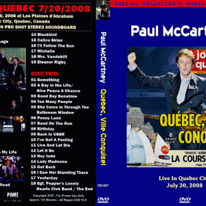 Paul McCartney - Quebec, Ville Conquise! (2008) (UPGRADED QUALITY IN 2020) (2 NTSC DVD-R discs)